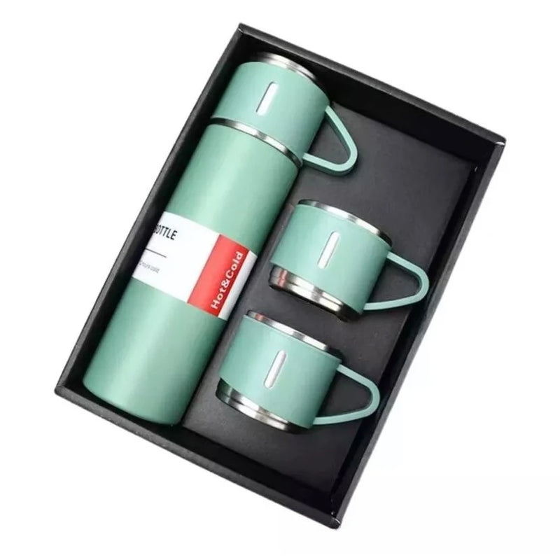 kit Térmico Premium 500ml – Garrafa + 3 Xícaras